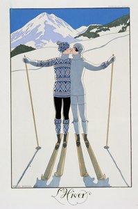 Inverno: Amantes na neve, prato de moda da "França do Século XX de Georges Barbier