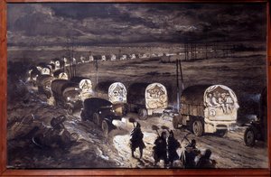Primeira Guerra Mundial (1914-1918): "O Caminho Sagrado de Verdun" Watercolour de Georges Bertin Scott (1873-1942) dit Scott de Plagnolles. Março de 1916. Sol 0,7x1,1 m Paris, musee de l