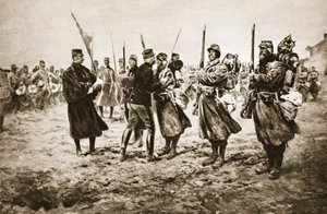 Honrando os corajosos na linha de fogo: um general francês dando o elogio aos homens decorados com a medalha militar, de &39;The Illustrated War News&39;