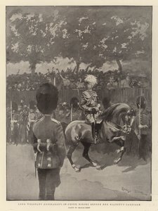 Lorde Wolseley (comandante em chefe) cavalgando na carruagem de Sua Majestade
