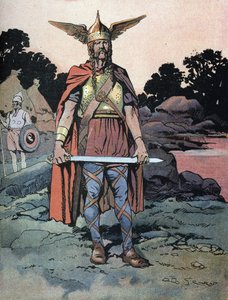 Retrato de Vercingetorix (cerca de 80-around 46 AC) guerreiro e líder galego da tribo Arvernes (Retrato de Vercingetorix (82 ACÐ46 AC) chefe da tribo Arverni) de Georges Conrad