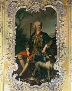 Retrato do eleitor Carl Albrecht no quarto amarelo do Palácio de Amalienburg, nos terrenos de Nymphenburg ...