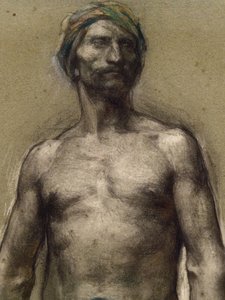Estudo do homem nu no turbante (detalhe) (cerca de 1888). George Desvallieres (1861-1950). Pastel sobre laminados de haste de papel sobre papelão. Musee des Beaux-Arts de la Ville de Paris, PeuPalais.