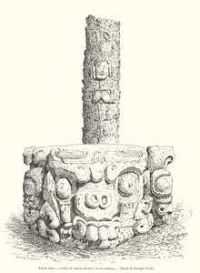 Altar e ídolo maia de pedra talhada da Guatemala (gravura) de Georges Ernest Profit