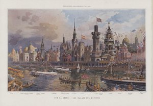 Pavilhões de nações estrangeiras nas margens do Sena na Exposição Universelle 1900, Paris