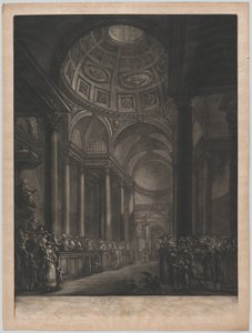 Uma vista do interior de St. Stephens Walbrook, feito a partir do desenho em sua majestade ..., ca. 1767. de Georges François Blondel