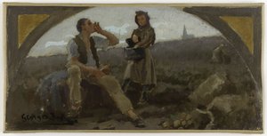 Esboço para a sala de jantar do Hôtel de Ville de Paris: La pomme de terre, ca. 1893 (óleo sobre tela) de Georges Jules Bertrand
