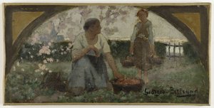 Esboço para a sala de jantar do Hôtel de Ville de Paris: Les fraises, ca. 1893 (óleo sobre tela) de Georges Jules Bertrand