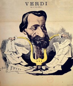 Desenho animado do compositor Giuseppe Verdi (1813-1901) por Pilotell (1845-1918) Março de 1869. Conservatório Nacional de Musique, Paris