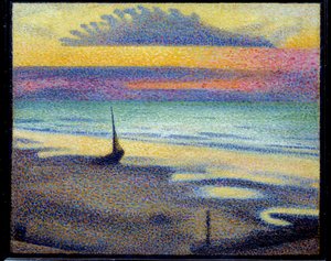 Praia em Heist (Knokke-Heist ou Knokke-Heist, Bélgica). Pintando Georges Lemmen (1865-1916) Ec. Bel. de Georges Lemmen