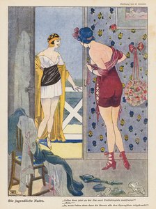 A mulher jovem ingénua (cor litho)