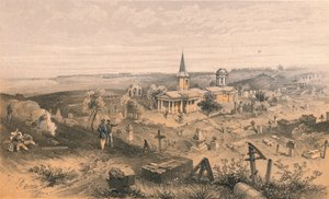 Cemitério e quarentena de igreja com bateria francesa nº 50, 1856 de Georges McCulloch