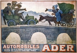 Conflito entre a carroça e o carro, c.1910 (cartaz) de Georges Meunier