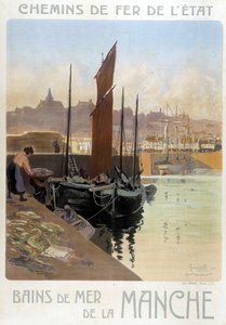 Les bains de mer de la Manche (Vista do porto de Granville) - Cartaz dos Caminhos de Ferro do Estado, por Meunier de Georges Meunier