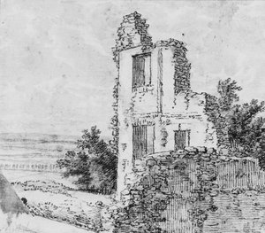 An Allée of Trees in a Park reto, The Ruins of a Building on a Hill verso, s.d.. de Georges Michel
