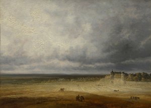 Paisagem com um campo arado e uma vila, provavelmente depois de 1827.