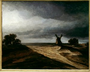 Os arredores de Montmartre paisagem parisiense com moinho. pintura de Georges Michel (1763-1843) Século XVIII Sol. 0,64 X 0,80 m Paris, Musee du Louvre