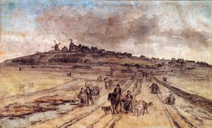 Vista de Montmartre a Paris Watercolour por Georges Michel (1763-1843) Paris do século XIX, Museu do Louvre