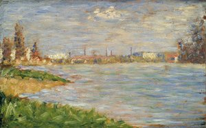 As margens do rio, c.1883 (óleo sobre painel) de Georges Pierre Seurat