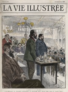 Congresso Geral de Organizações Socialistas, realizado em Paris em dezembro de 1899, no Ginásio Japy - Jean Jaures (1859-1914) e Eugene Fournier (1857-1914) desenho de Georges Redon - la vie illustree de 1899