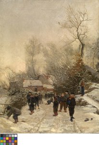 Aldeia com crianças na neve de Georges Reinheimer