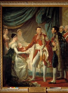 O Imperador Napoleão I apresenta o seu filho Rei de Roma aos dignitários do Império em 20/03/1811 na presença da Iimpress Marie Louise Painting de Georges Rouget (1784-1869) 1812 Sun. 2,60 x 2,20 m - A apresentação do Rei de Roma - Napoleão
