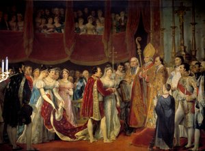 Casamento religioso de Napoleão I (1769-1821) com a Arquiduquesa Marie Louise de Habsburgo-Lorena (1791-1847), 2/04/1810 no Salon carre du Louvre Pintura de Georges Rouget (1783-1869) Sol do século XIX. 3,67x4,94 m. - Casamento Religioso de Napoleão I (17