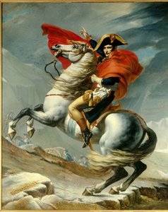 O Primeiro Cônsul Napoleão Bonaparte (1769-1821) atravessou os Alpes no desfiladeiro do Grand Saint-Bernard, em maio de 1800. Pintura de Georges Rouget (1783-1869) de Jacques Louis David (1748-1825) Paris do século XIX, musee de l