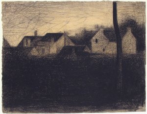 Paisagem com Casas, 1882-83 (conté crayon) de Georges Seurat