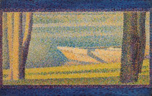 Barcos atracados e árvores de Georges Seurat