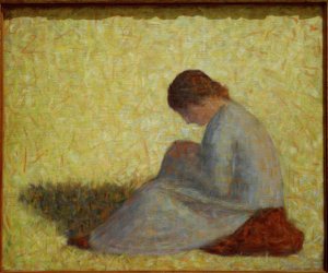Camponês mulher sentada na grama de Georges Seurat