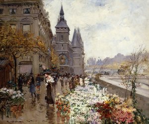 Um mercado de flores ao longo do Sena,