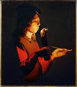 Rapaz a soprar um tição (pintura sobre tela) de Georges de la Tour