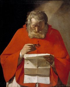 São Jerônimo lendo uma carta - Óleo sobre tela de Georges de La Tour (1593-1652), c1628-1629 - Museo del Prado, Madrid de Georges de La Tour