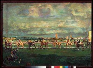 Horseracing - Pintura por Georgi Bogdanovich Yakulov (1884-1928), óleo sobre madeira de Georgy Bogdanovich Yakulov