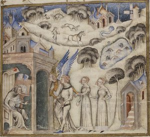 Amour conduzindo seus filhos Doce Pensamento, Prazer e Esperança a Guillaume de Machaut, por Mestre da Bíblia de Jean de Sy 1372-77 (42374611771) de Georgia Levan Ramishvili from Tbilisi