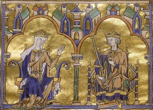 Blanche de Castela e Rei Luís IX de França, de Toledo Bíblia Moralizada de São Luís, cerca de 1227-1234