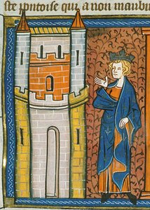 Luís IX em frente da fortaleza, de Chroniques de France ou de St Denis, século XIV (22690438696) de Georgia Levan Ramishvili from Tbilisi