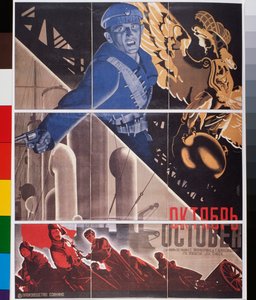 Cartaz do filme, "Outubro" (Poster do filme outubro) - Obra de Georgi Avgustovich Stenberg (1900-1933), litografia