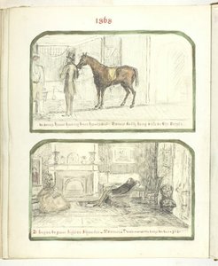 Sem título [homem com cavalo e casal relaxando junto ao fogo], 1868.