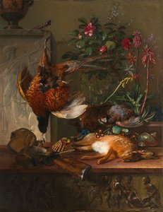Natureza-morta com caça e uma estela grega: alegoria do outono de Georgius Jacobus Johannes van Os