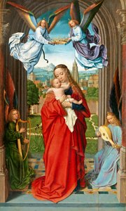 Virgem e o Menino com Quatro Anjos, c.1510-15 (óleo sobre madeira) de Gerard David