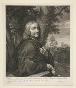 Philippe de Champaigne de pé numa paisagem de Gérard Edelinck