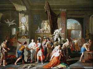 Apelles pinta Campaspe (óleo sobre painel)