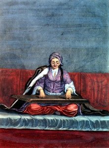 Menina turca tocando a cítara, gravada por Gerard Jean Baptiste Scotin (1671-1716) (gravura)