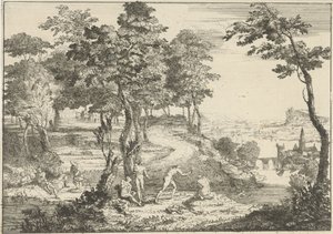 Paisagem com banhistas e pescadores