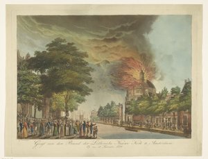 Incêndio na Nova Igreja Luterana no Singel, em Amesterdão, 18 de Setembro de 1822
Vista do incêndio na Igreja Luterana de Amesterdão (título sobre o objecto) de Gerard Overman