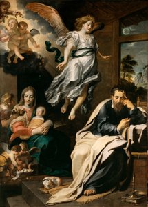 Um anjo dizendo a José em um sonho para fugir para o Egito. de Gerard . Seghers