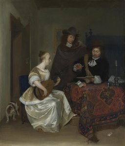 Uma mulher tocando Theorbo para Two Men, ca 1668