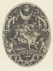 Hércules captura o touro cretense Decorações de superfície oval com os feitos de Hércules em grotescos (título da série)